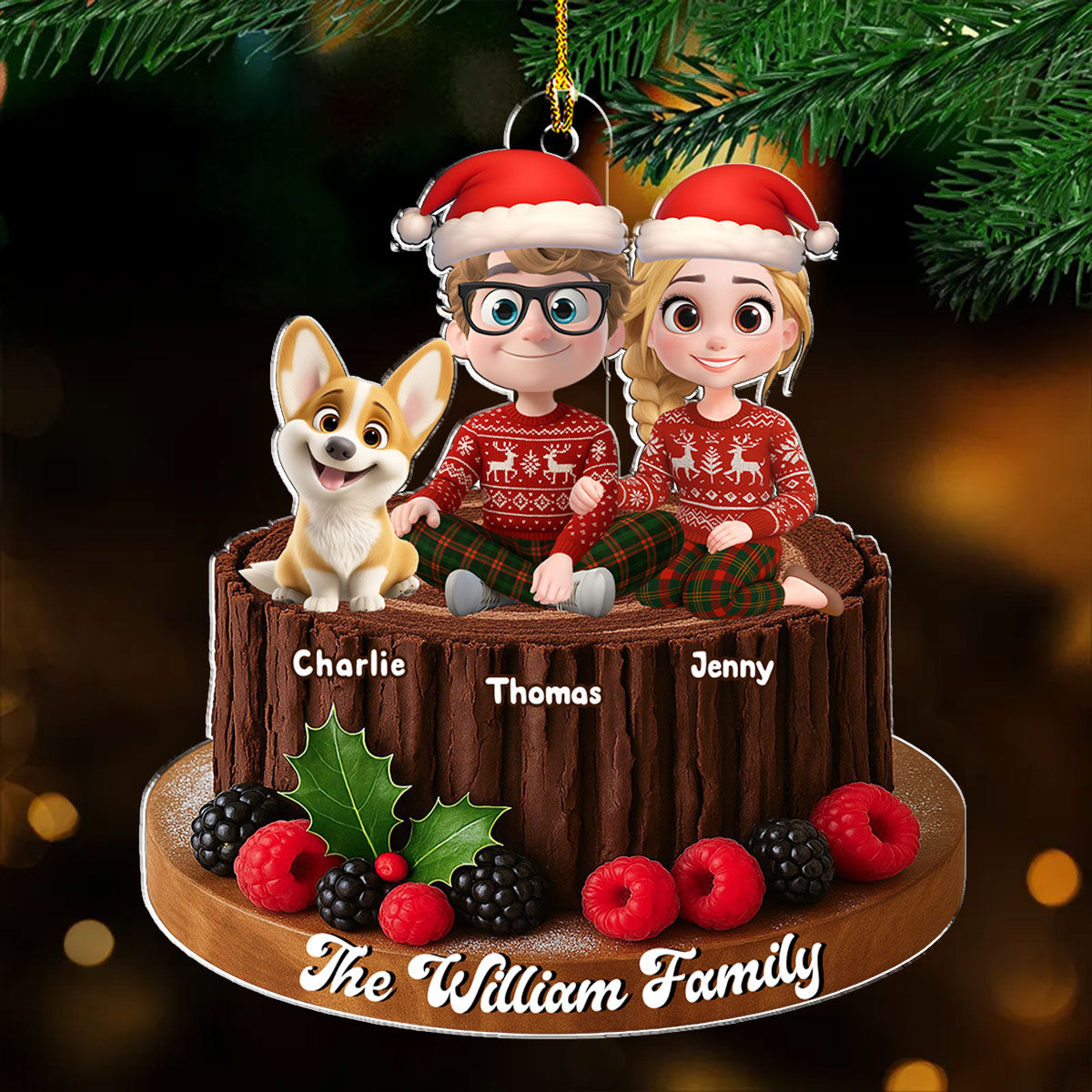 Yule Log Cake Family - Personalized Custom Acrylic Ornament