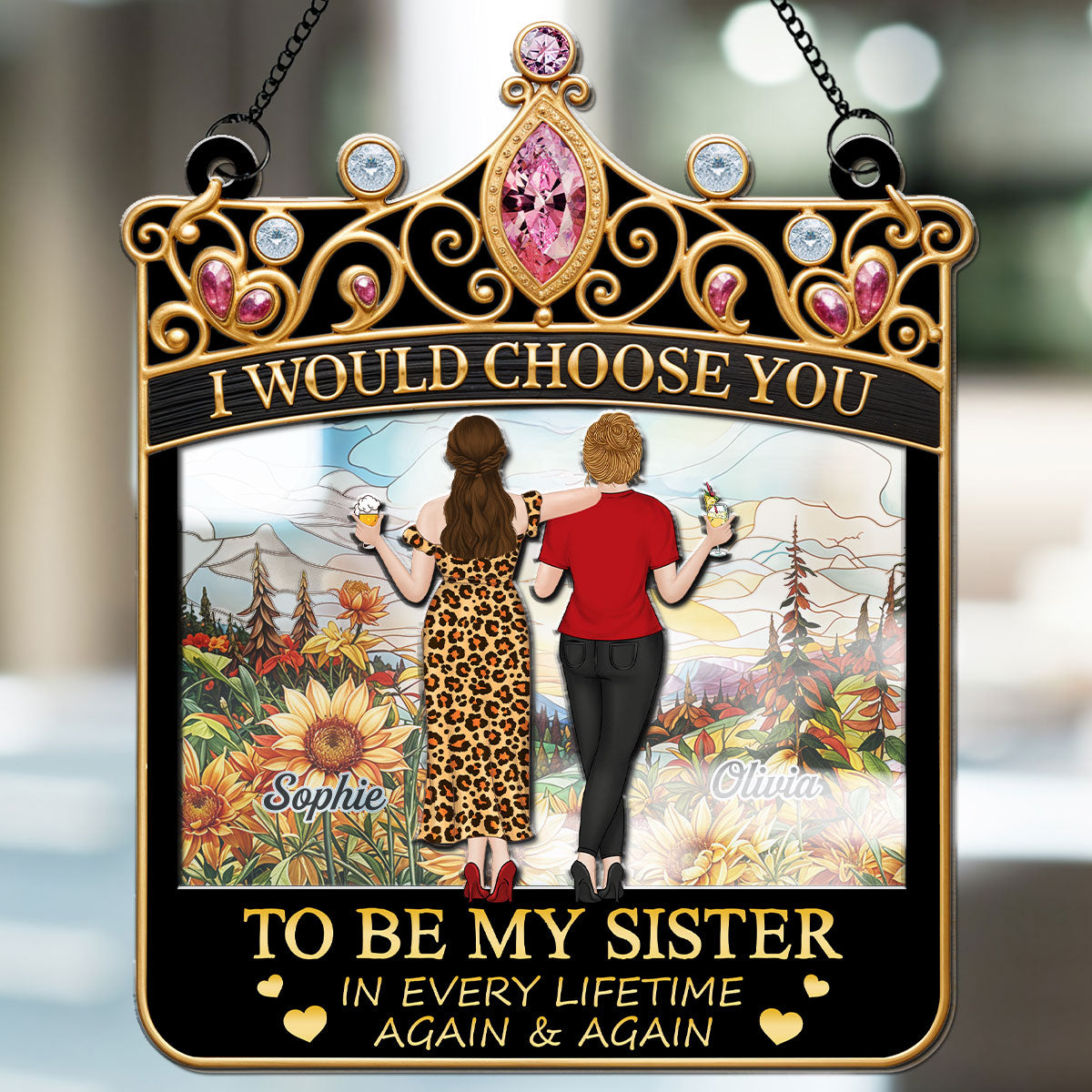 Sisters Holiday Cheer - Personalized Custom Suncatcher