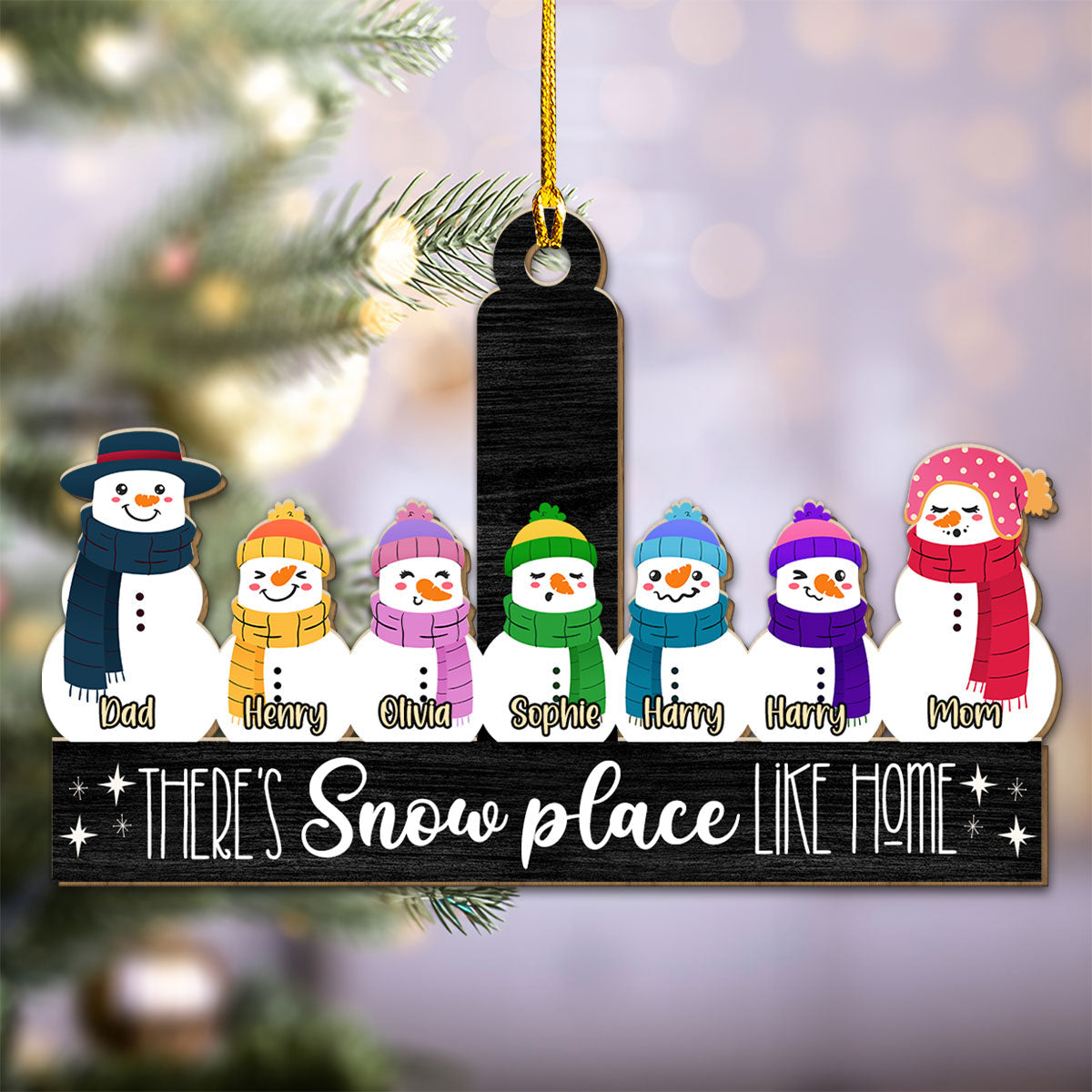 Snowman Family - Personalized Custom Wood Ornament
