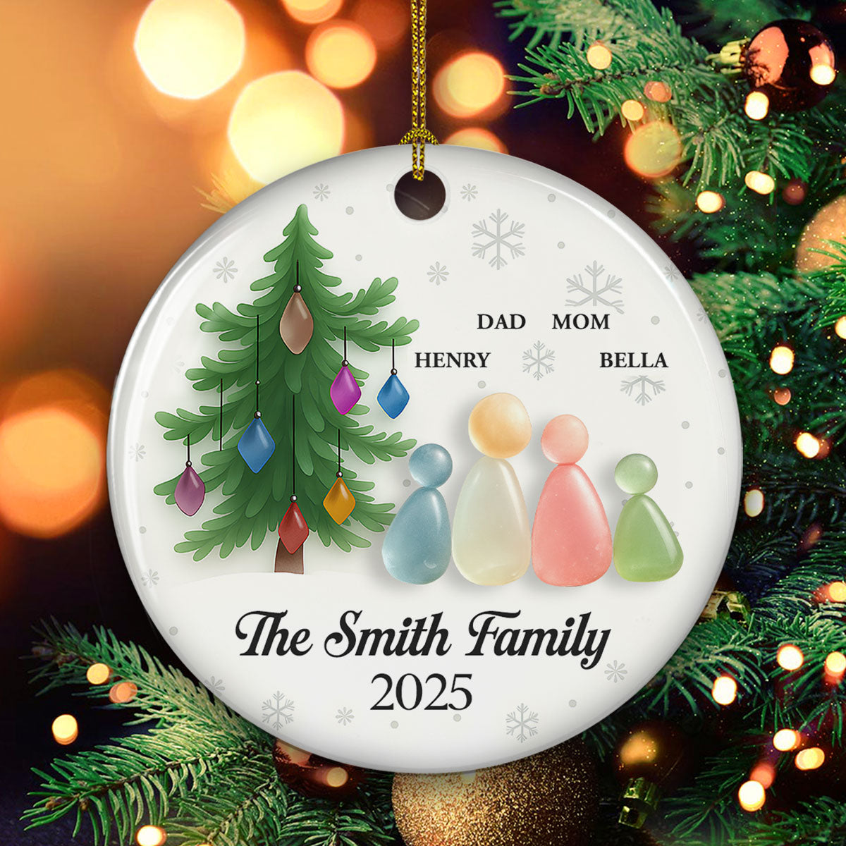 Sea Glass Family - Personalized Custom 3D Effect Ceramic Ornament