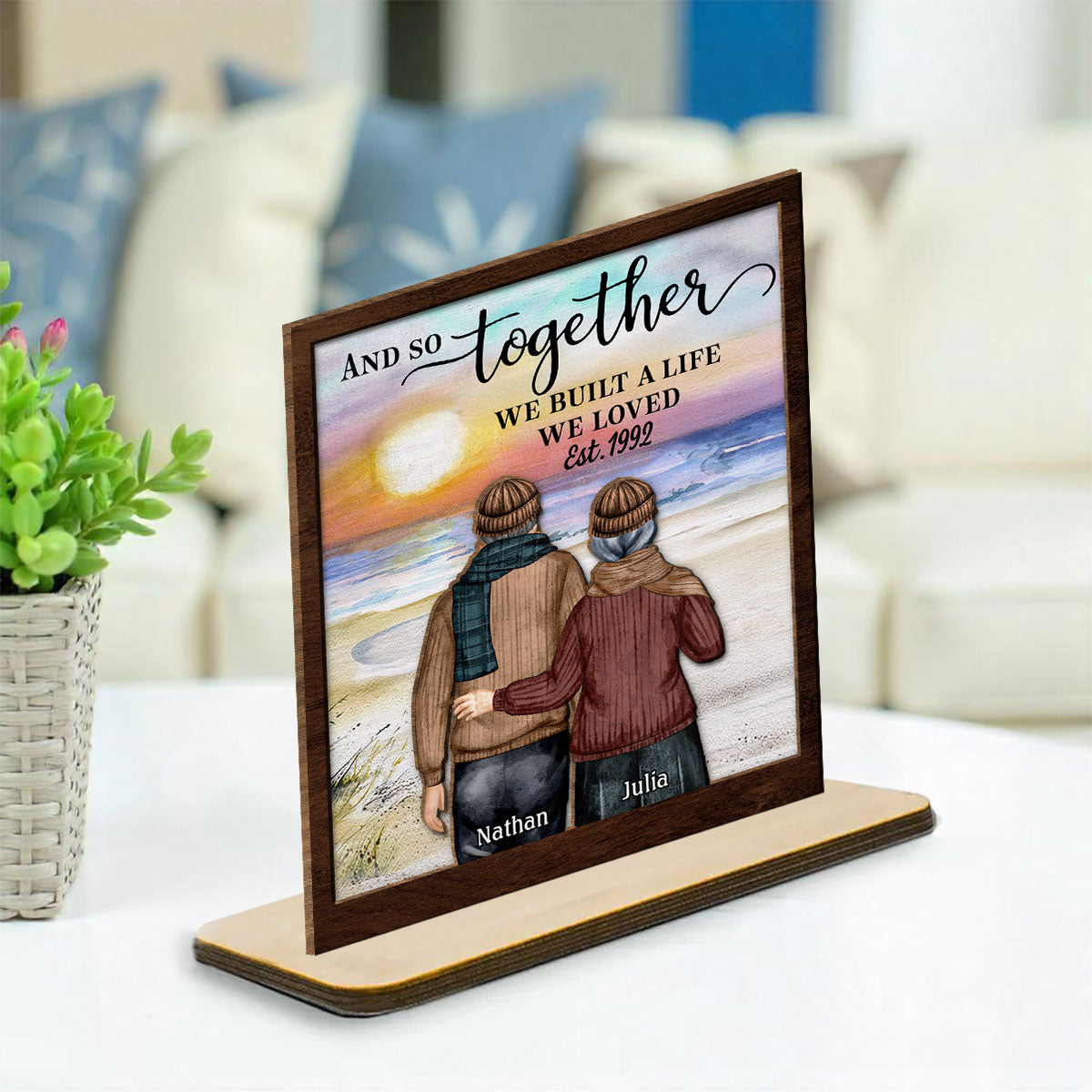 Love Forever - Personalized Custom 2-Layer Wood Plaque With Flat Base