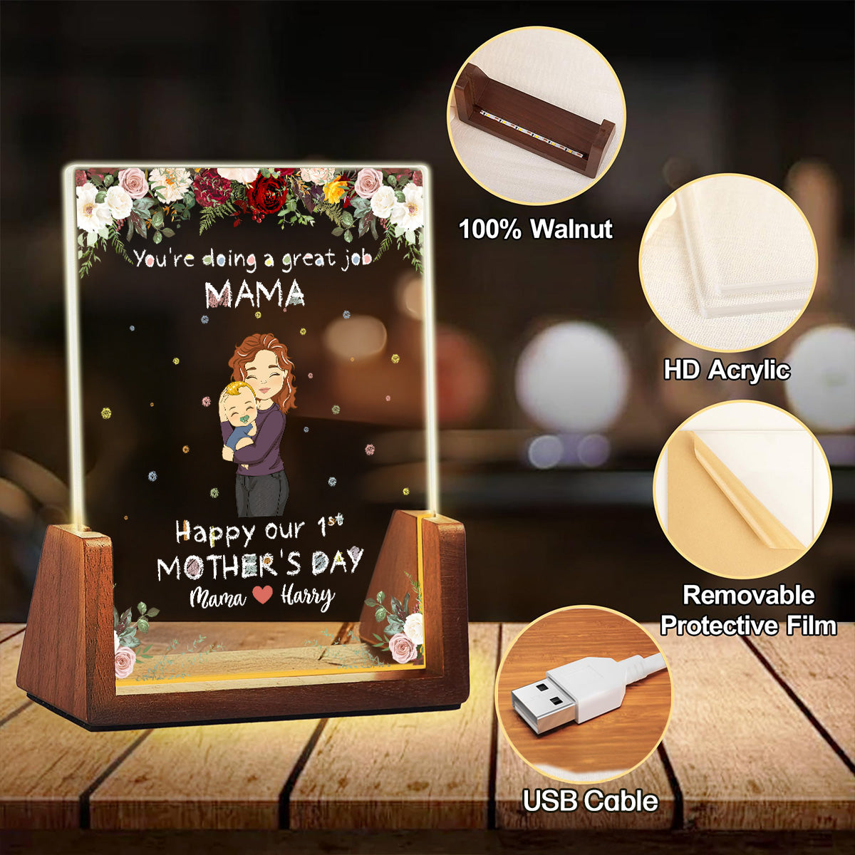 Best Mommy - Personalized Custom Plaque With Walnut Base