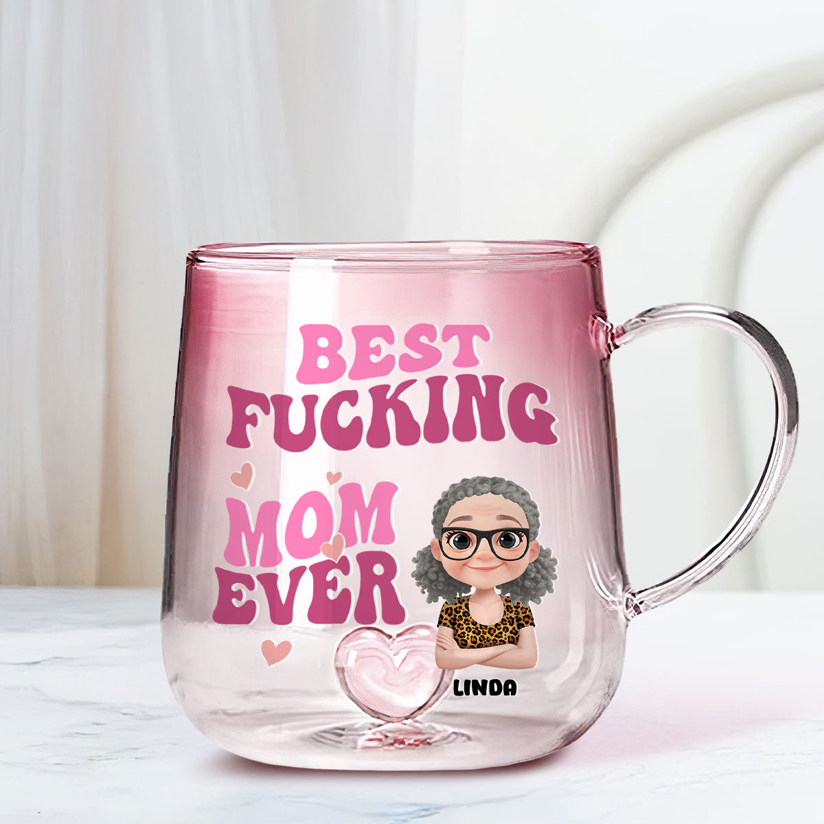 Best Mom Ever - Personalized Custom Pink Gradient Glass Mug