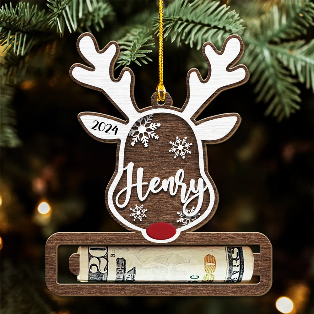 Christmas Reindeer - Personalized Custom Money Holder Wood Ornament