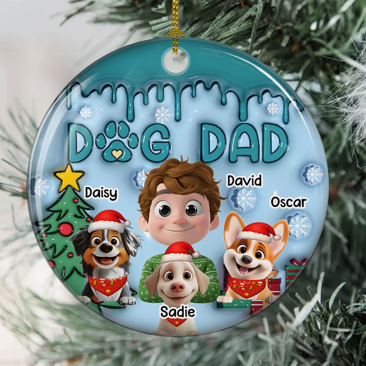 Man And Lovely Dog  - Personalized Custom 3D Inflated Effect Ceramic Ornament