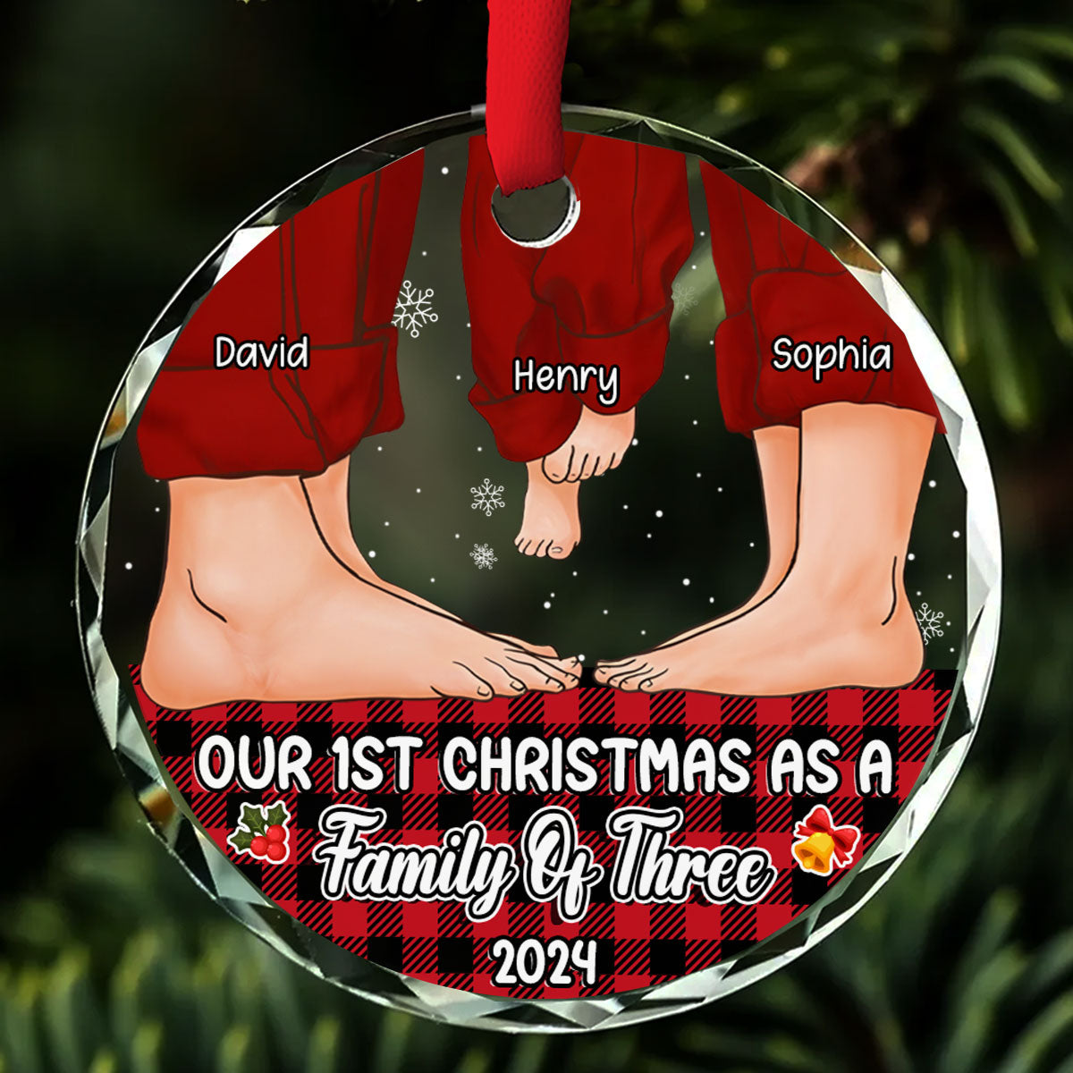 Our First Christmas As A Family - Personalized Custom Glass Ornament