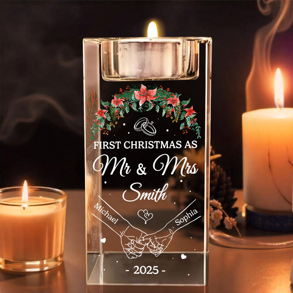 Our First Year - Personalized Custom Crystal Candle Holder
