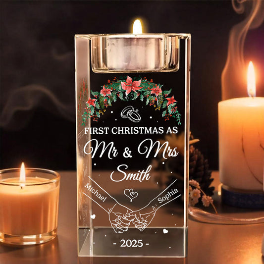 Our First Year - Personalized Custom Crystal Candle Holder
