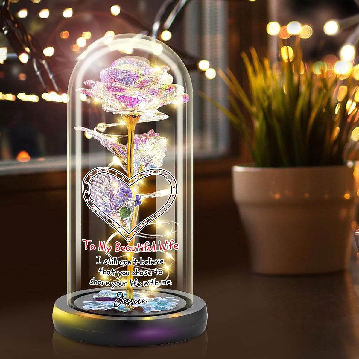 To My Beautiful Wife - Personalized Custom Sparkly Rose