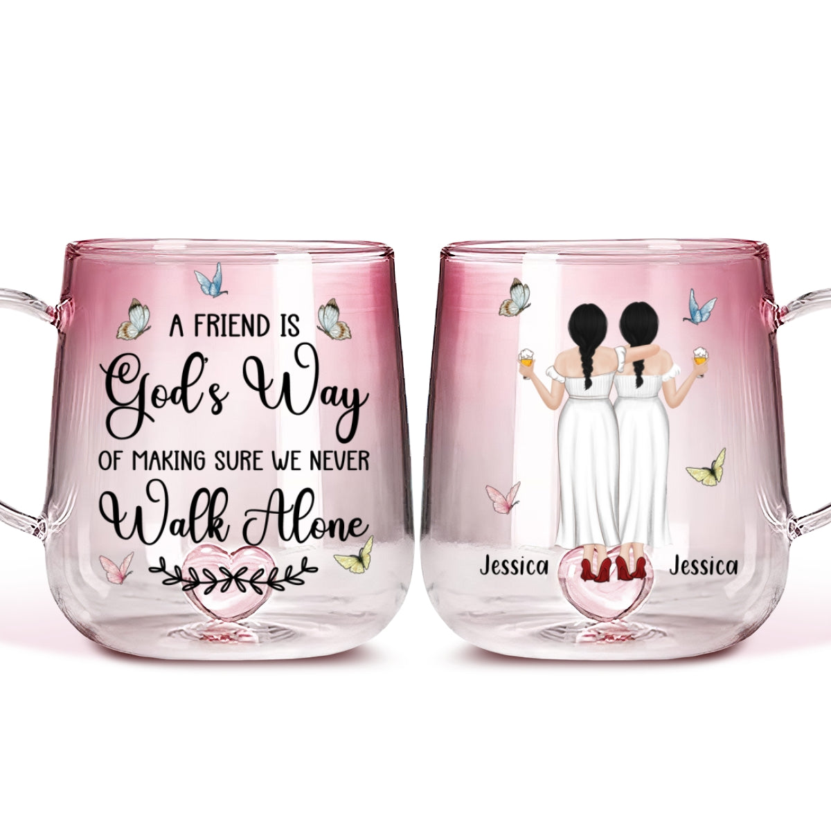 We Never Walk Alone - Personalized Custom Pink Gradient Glass Mug