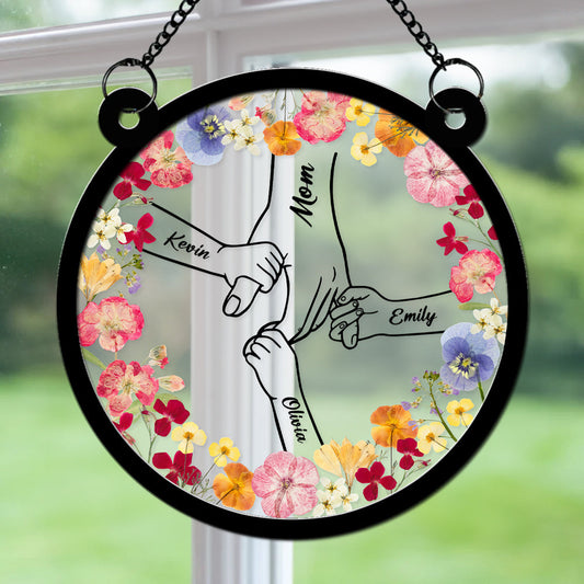 Mom Hold Our Hand And Our Heart - Personalized Custom Suncatcher
