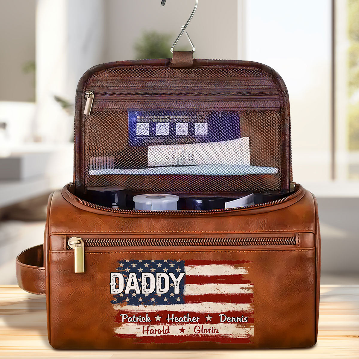 Proud To Be American - Personalized Custom Leather Toiletry Bag