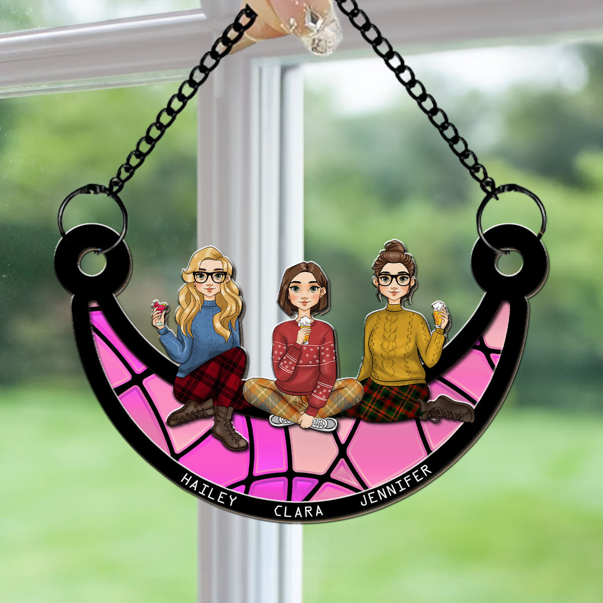 Best Friends Sitting On The Lunar - Personalized Custom Suncatcher