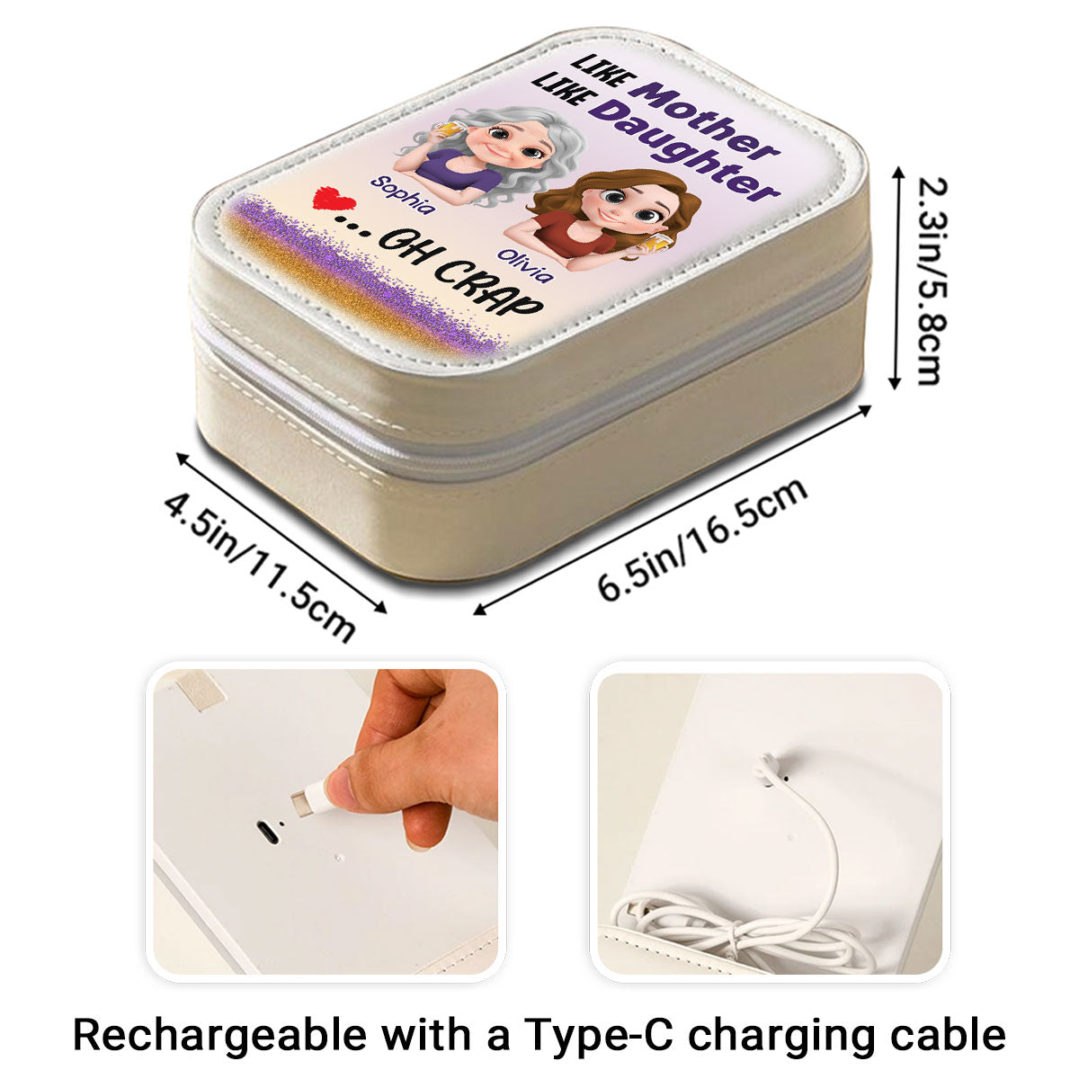 Like Mother Like Daughter - Personalized Custom Jewelry Box With LED Mirror