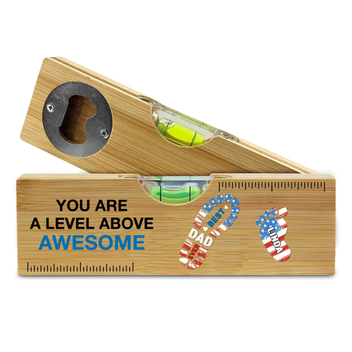 The Power Of Dad Comes From Love - Personalized Custom Wooden Spirit Level Bottle Opener
