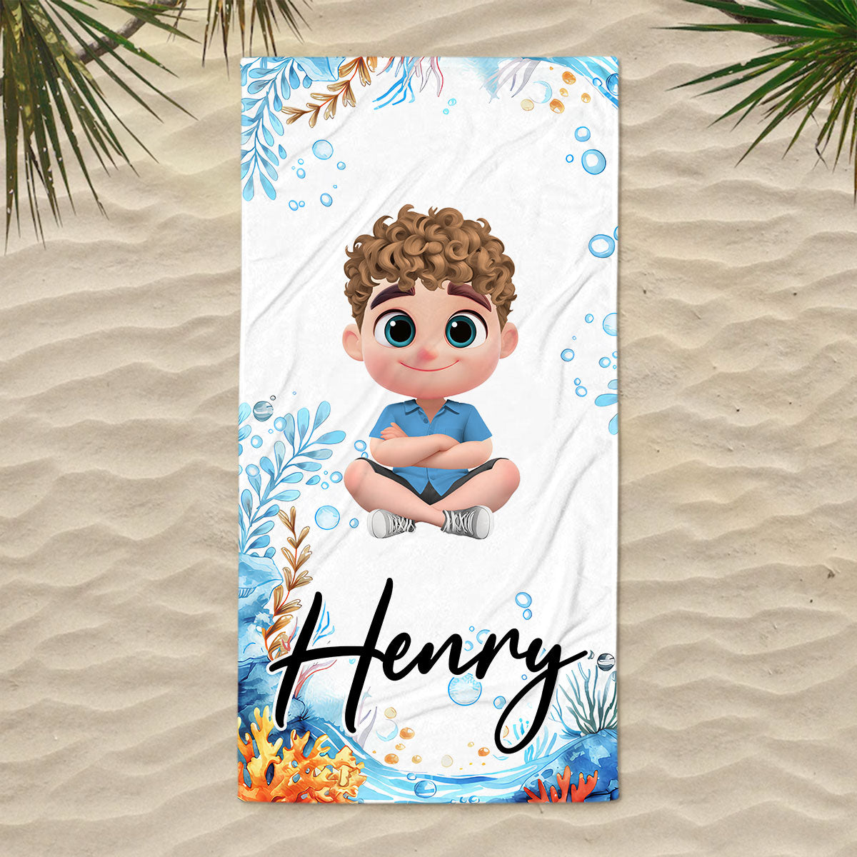 Cartoon Scuba Diver - Personalized Custom Beach Towel