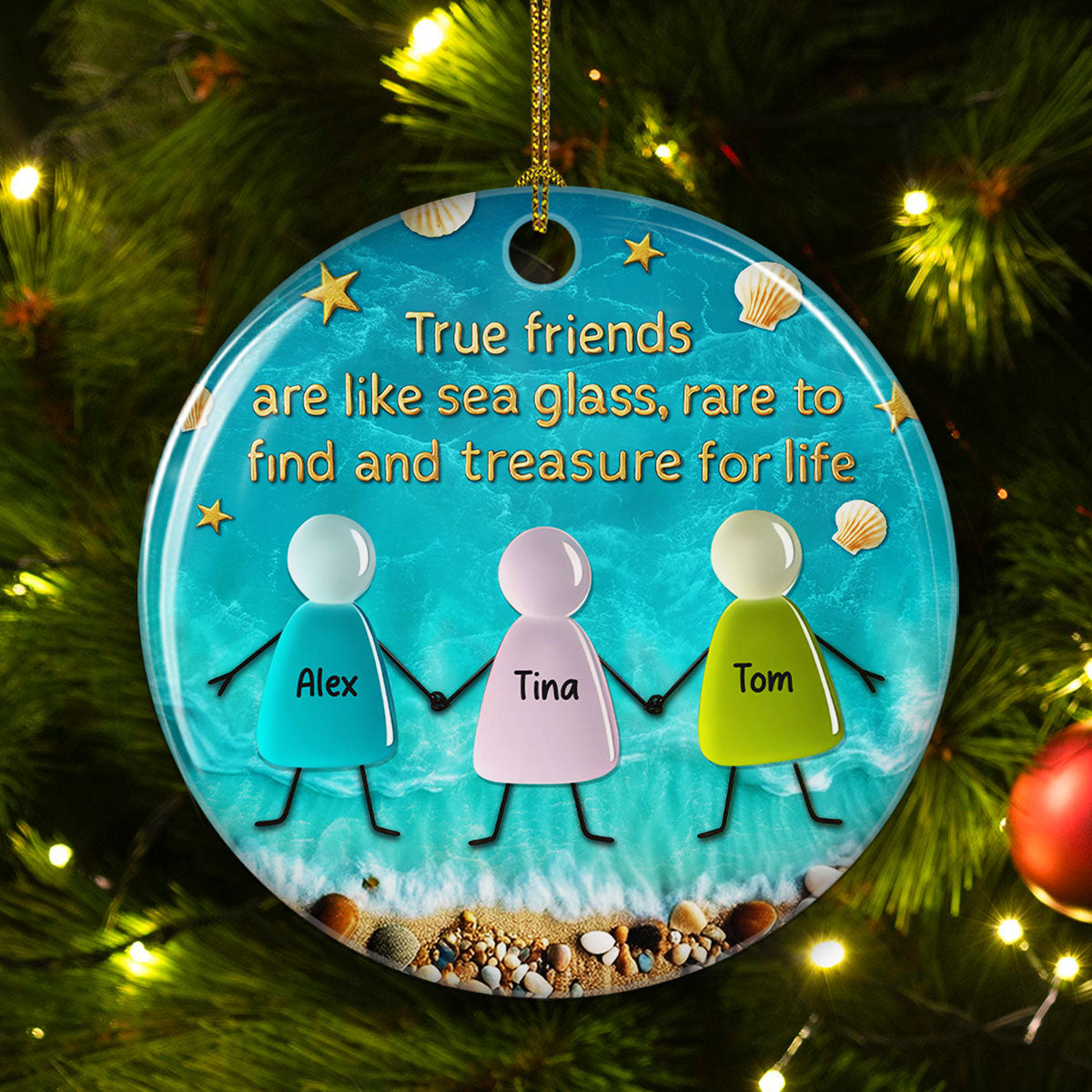 Sea Glass Friendship - Personalized Custom 3D Inflated Effect Ceramic Ornament