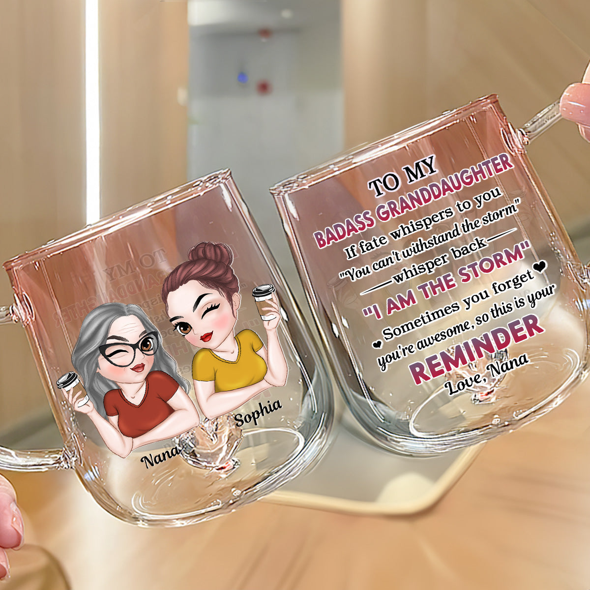 My Brave Granddaughter - Personalized Custom Pink Gradient Glass Mug