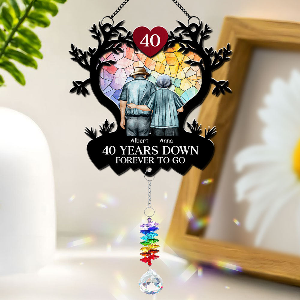Many Years Down Forever To Go - Personalized Custom Suncatcher With Crystal Rainbow Charm