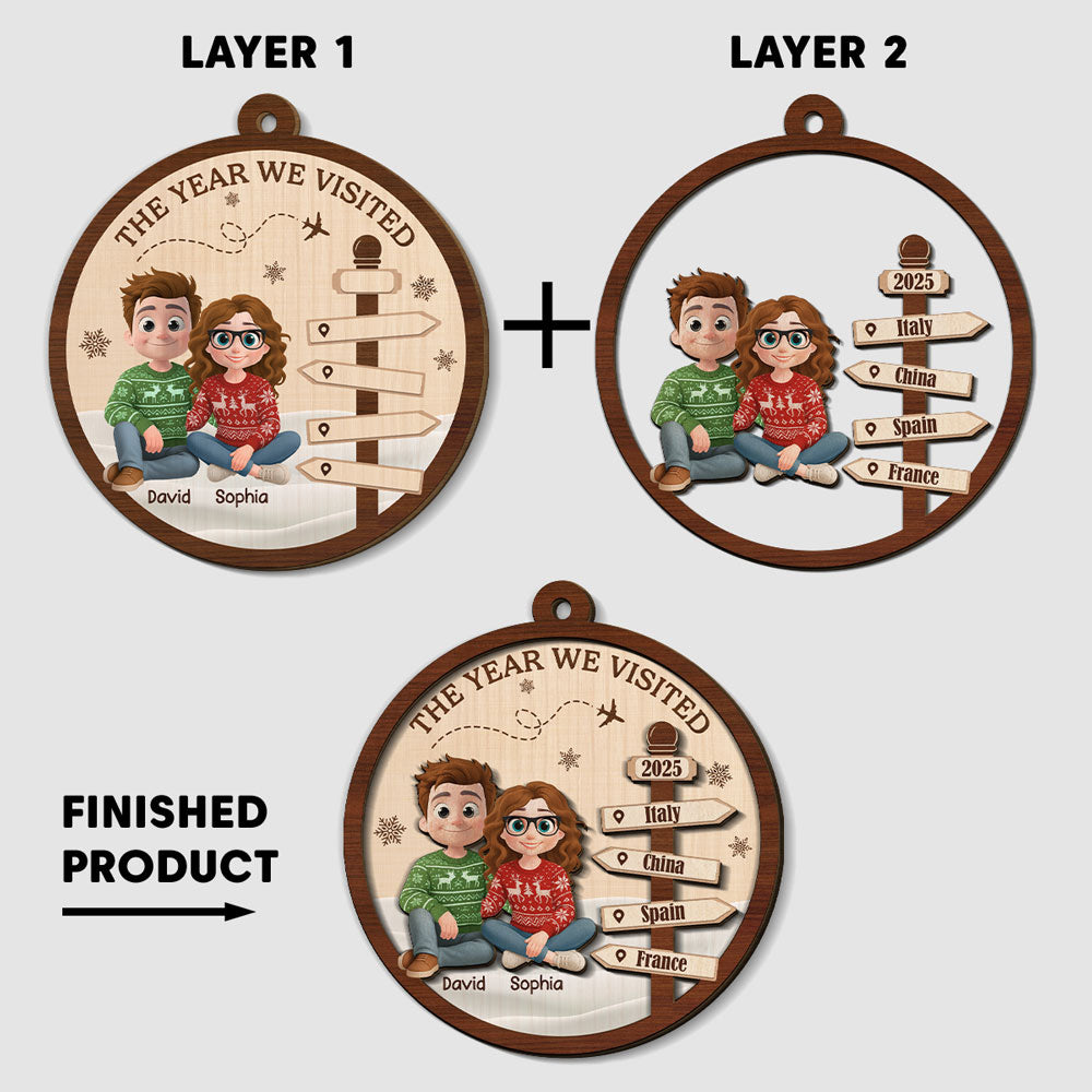 Visit The World Together - Personalized Custom 2-Layered Wood Ornament