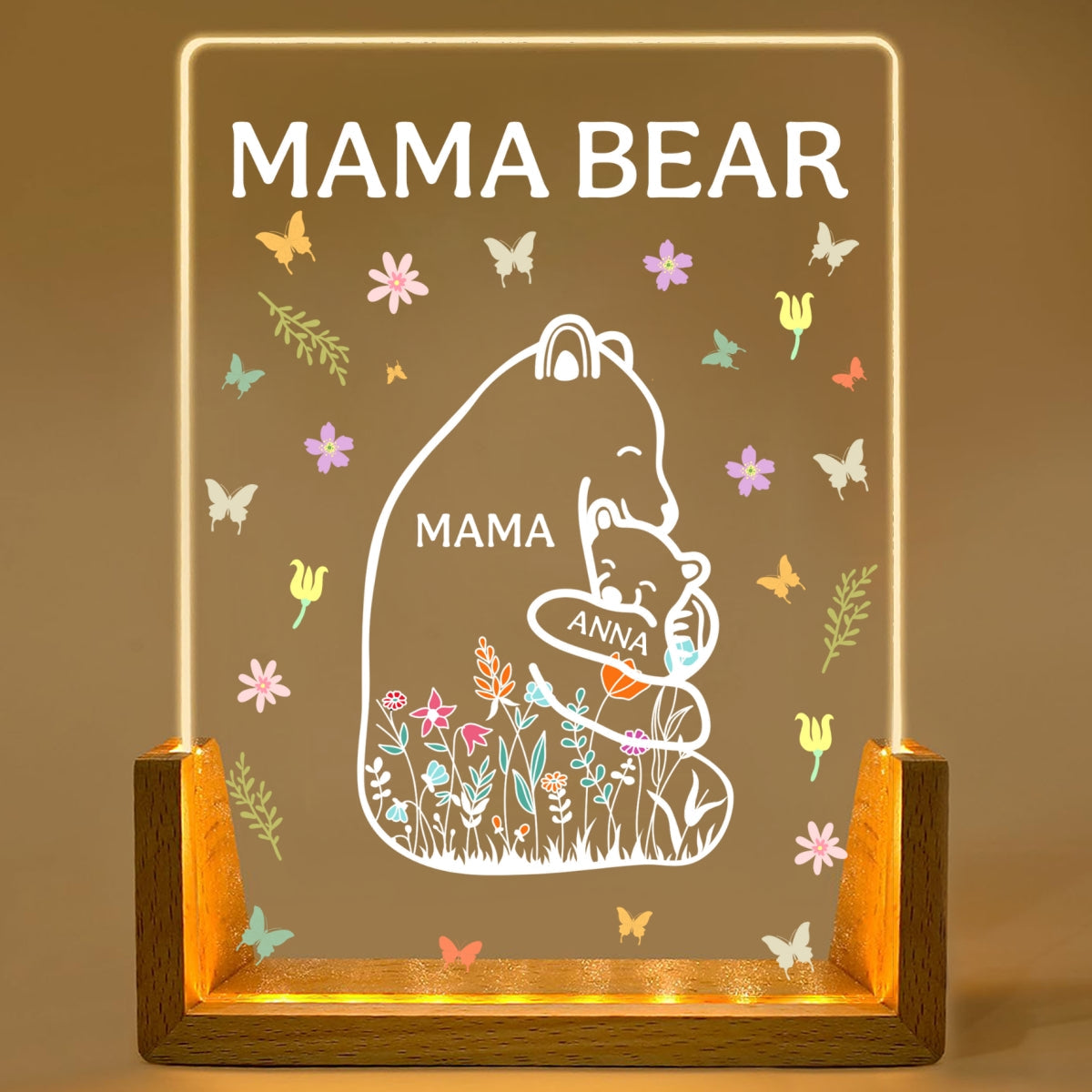 Mama Bear - Personalized Custom Plaque With Walnut Base