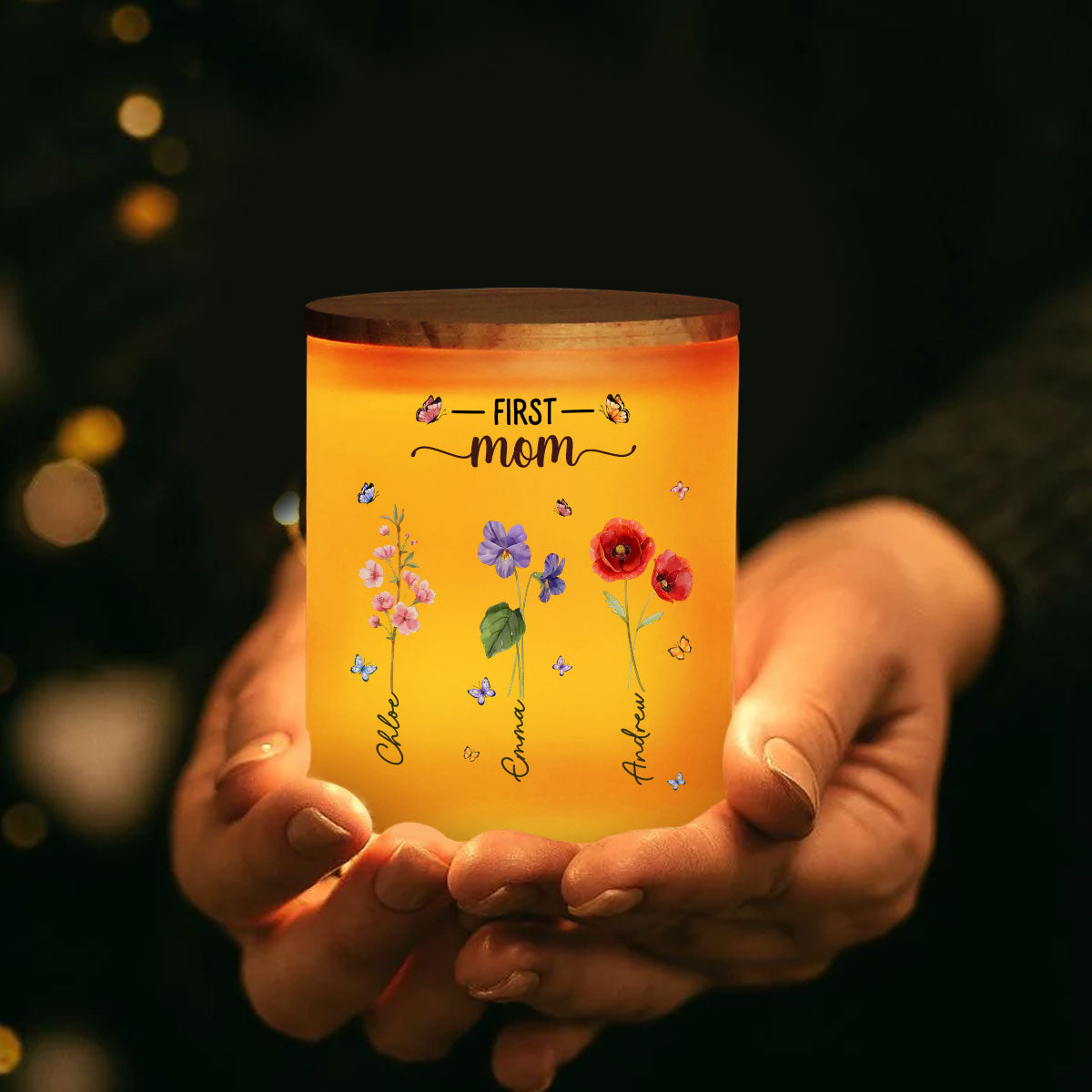 Grandma Birthmonth Flower - Personalized Custom Glass Jar With LED Candle