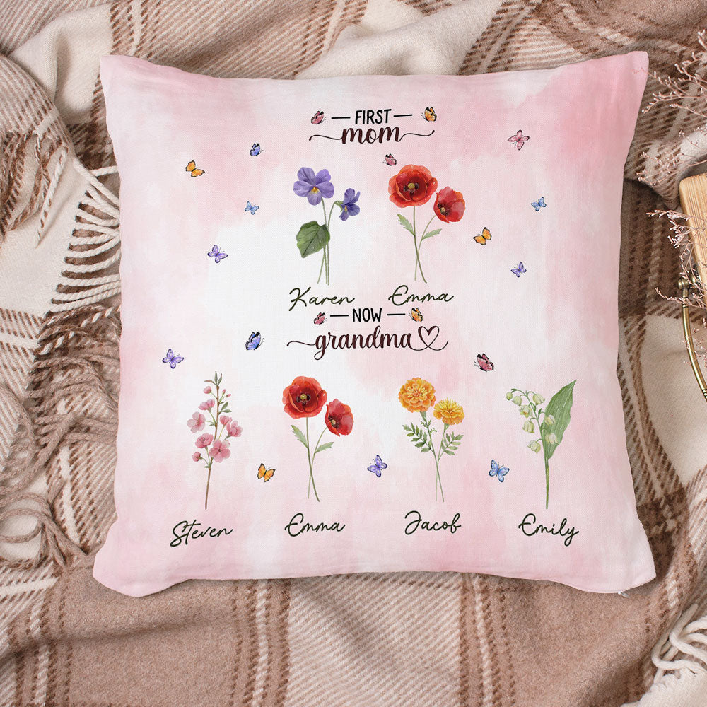 First Mom Now Grandma - Personalized Custom Throw Pillow