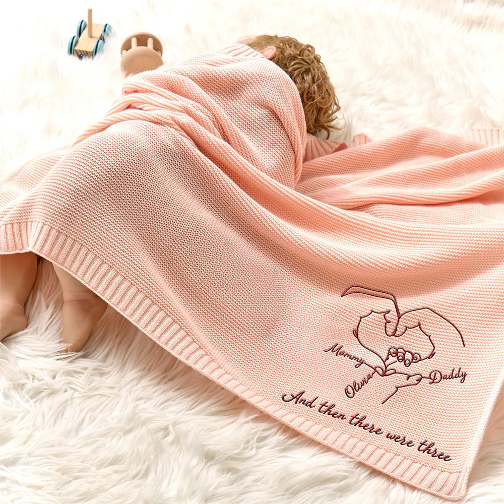 Hold Hands - Personalized Custom Embroidered Knitted Baby Blanket