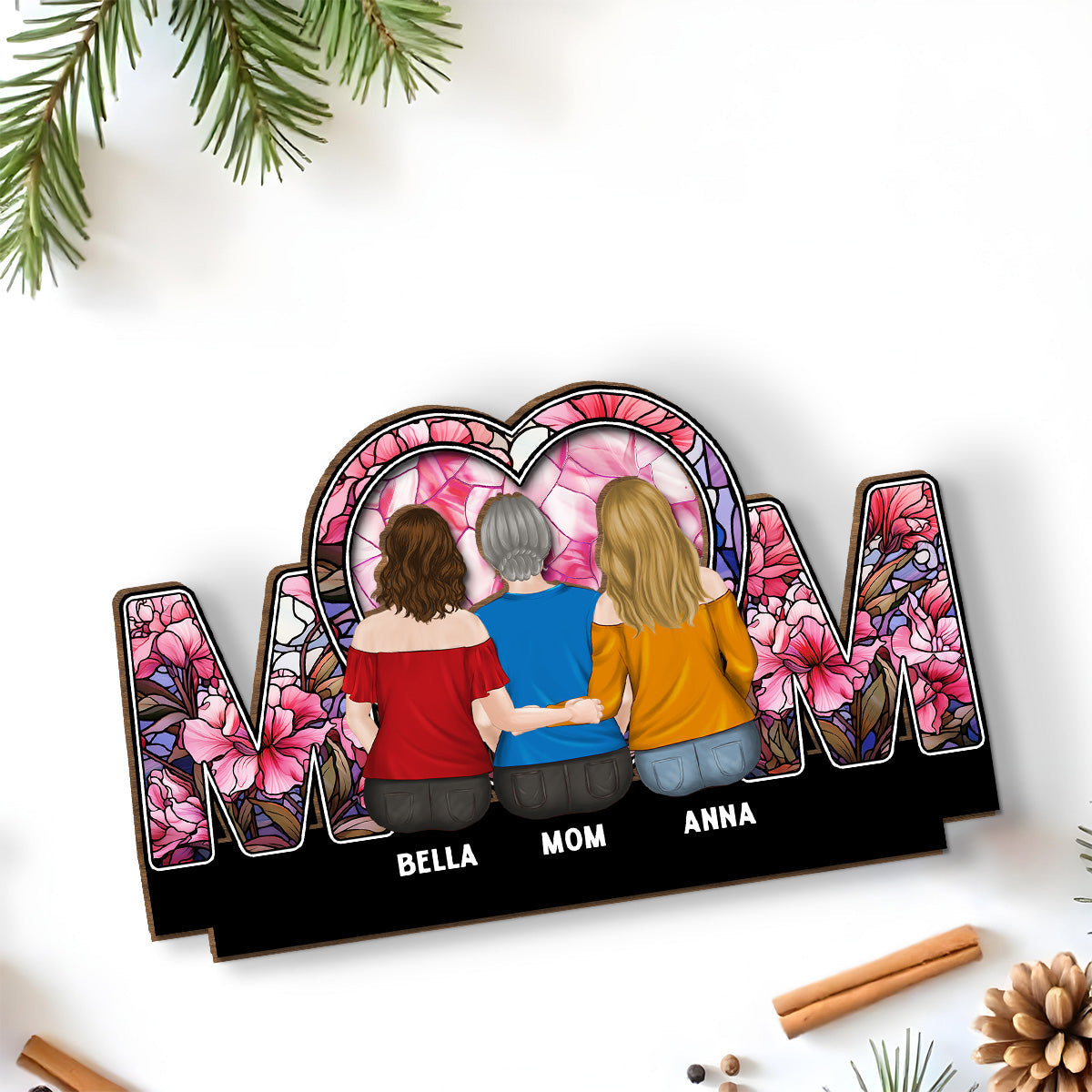 Beside Mom - Personalized Custom 2-Layer Wood Plaque With Flat Base