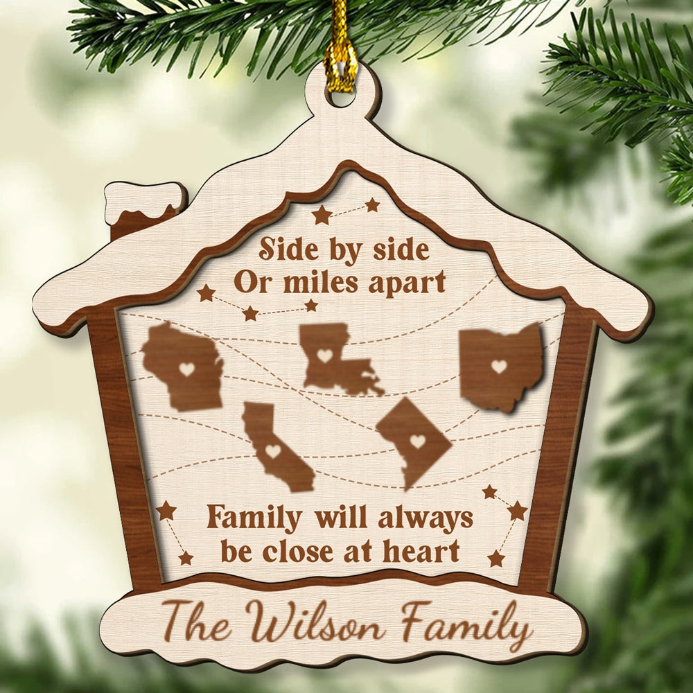 Side By Side Or Miles Apart - Personalized Custom Freeshape 2-Layered Wood Ornament