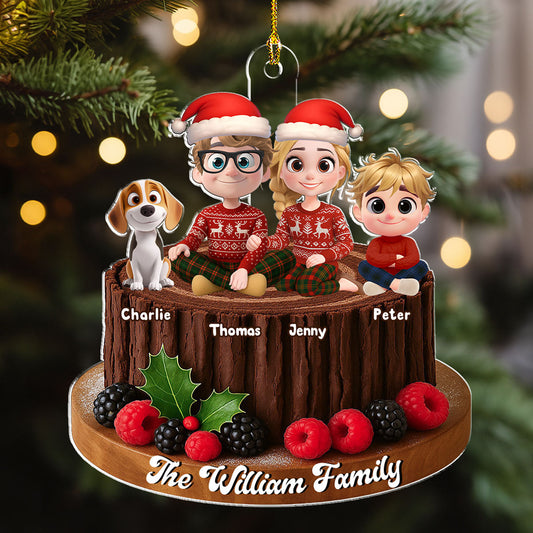 Yule Log Cake Family - Personalized Custom Acrylic Ornament