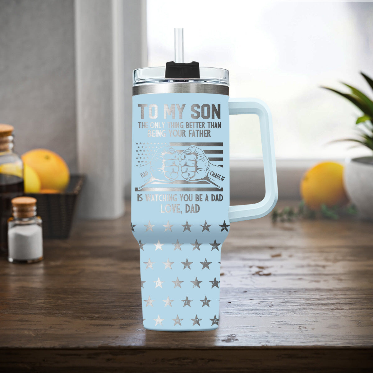 To My Son - Personalized Custom Engraved 40oz Tumbler With Handle