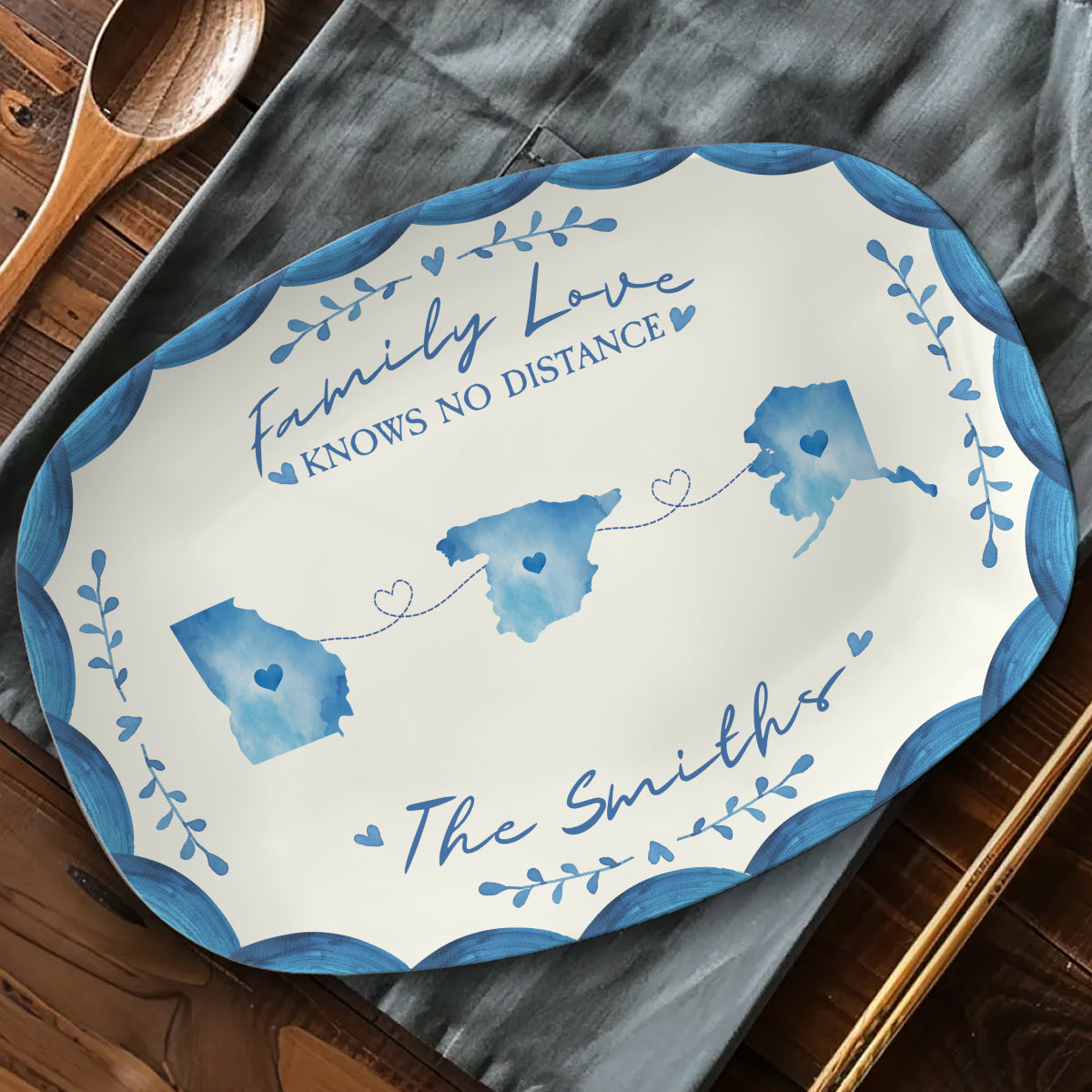 Family Love Knows No Distance - Personalized Custom Platter