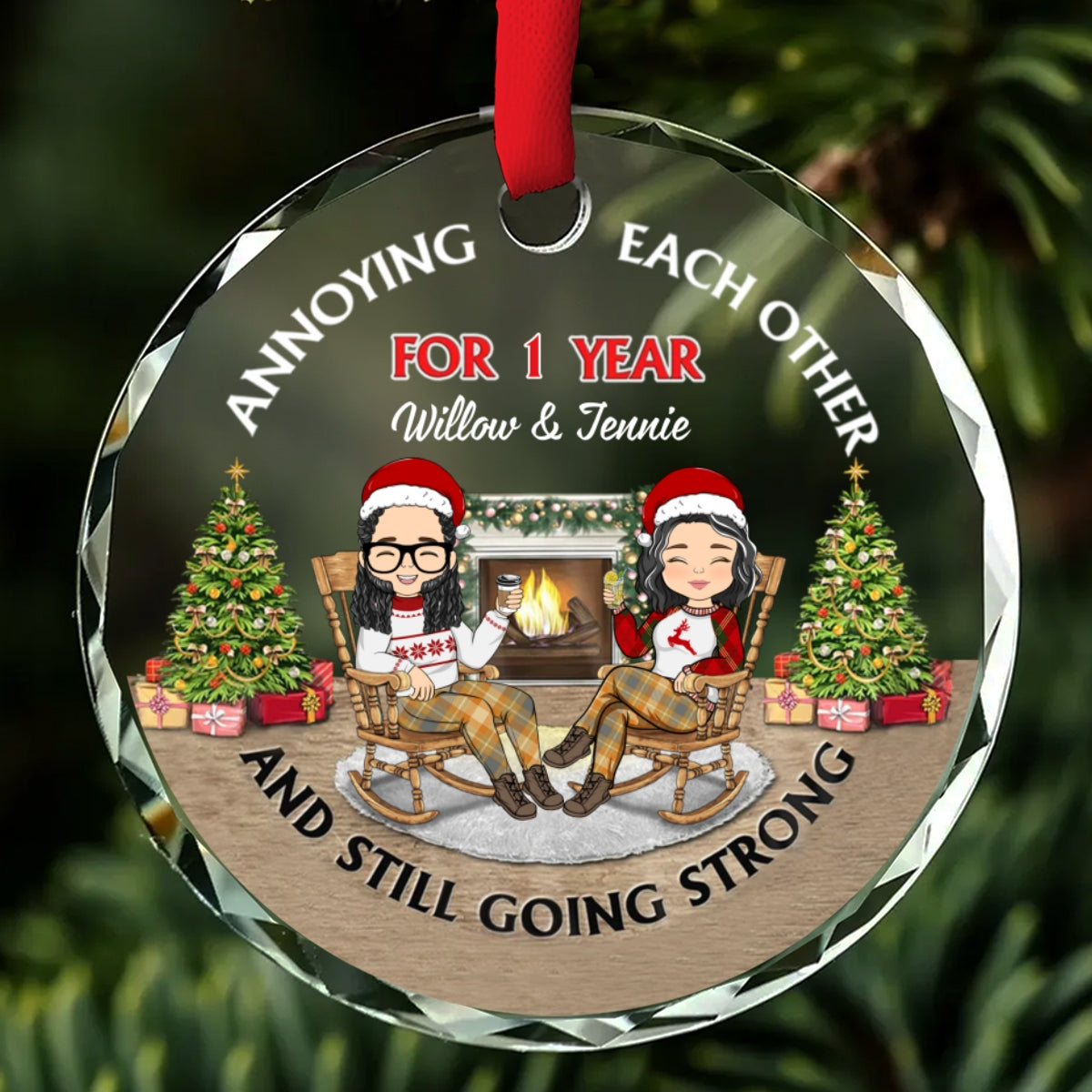 Christmas Family Couple Annoying Each Other For Years - Personalized Custom Glass Ornament