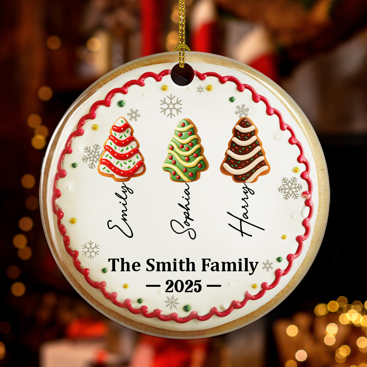 Family Christmas Cake Names - Personalized Custom 3D Effect Ceramic Ornament