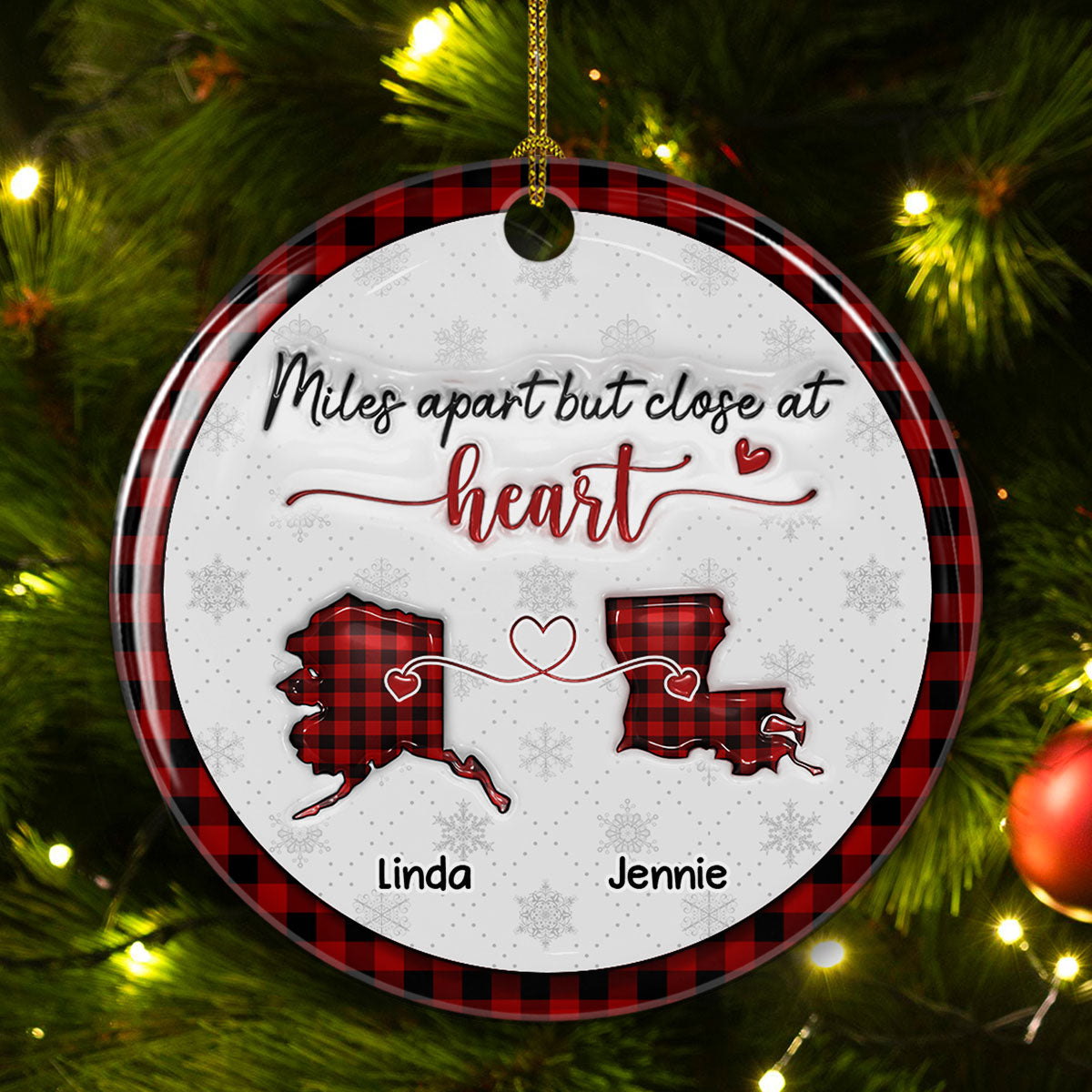 Miles Apart But Close At Heart - Personalized Custom 3D Inflated Effect Ceramic Ornament
