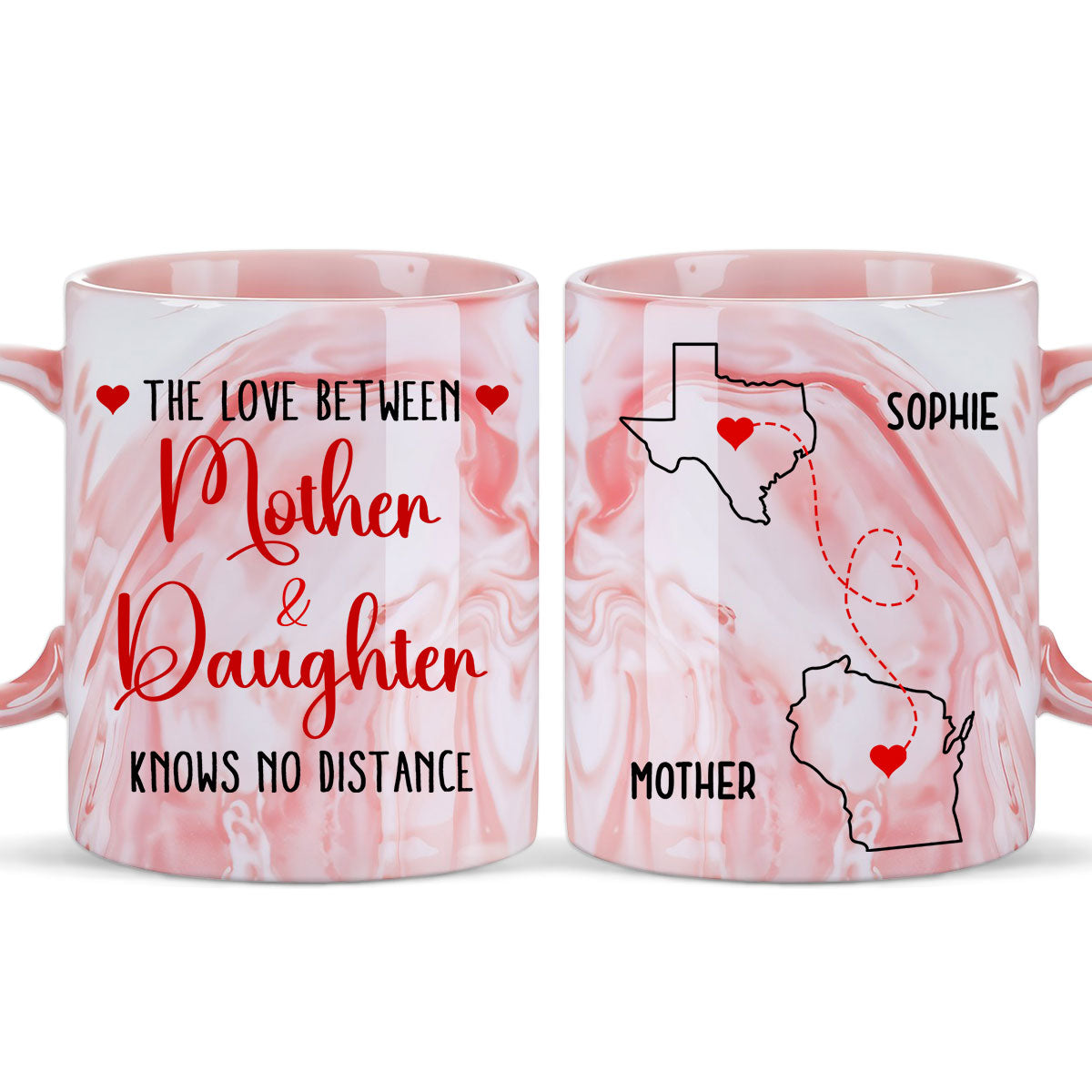 Knows No Distance - Personalized Custom Pink Marble Mug