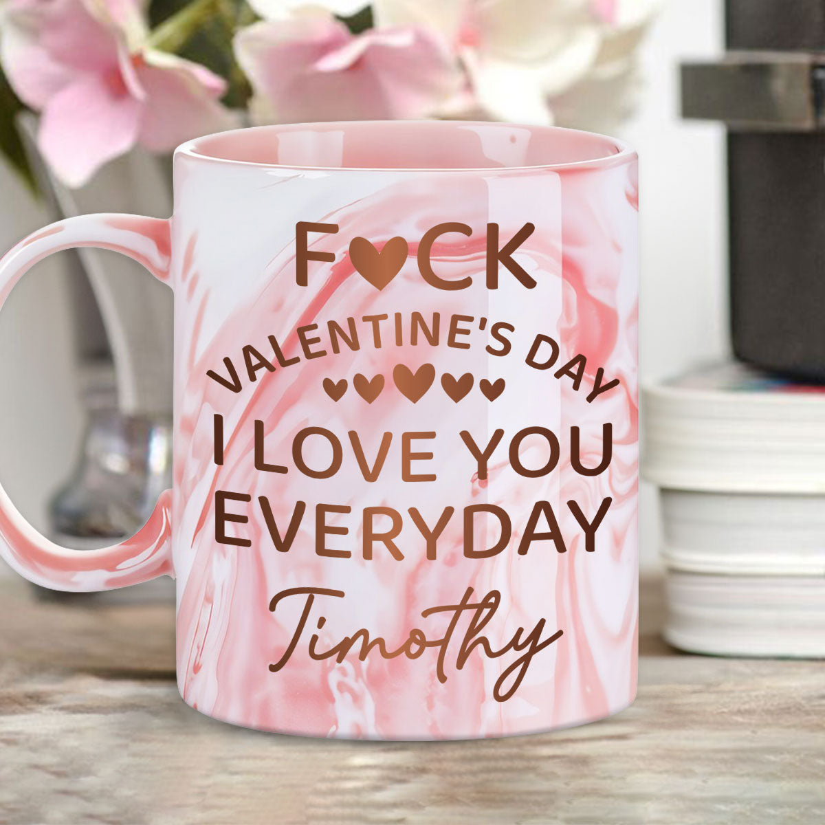 Naughty Valentine Day - Personalized Custom Pink Marble Mug