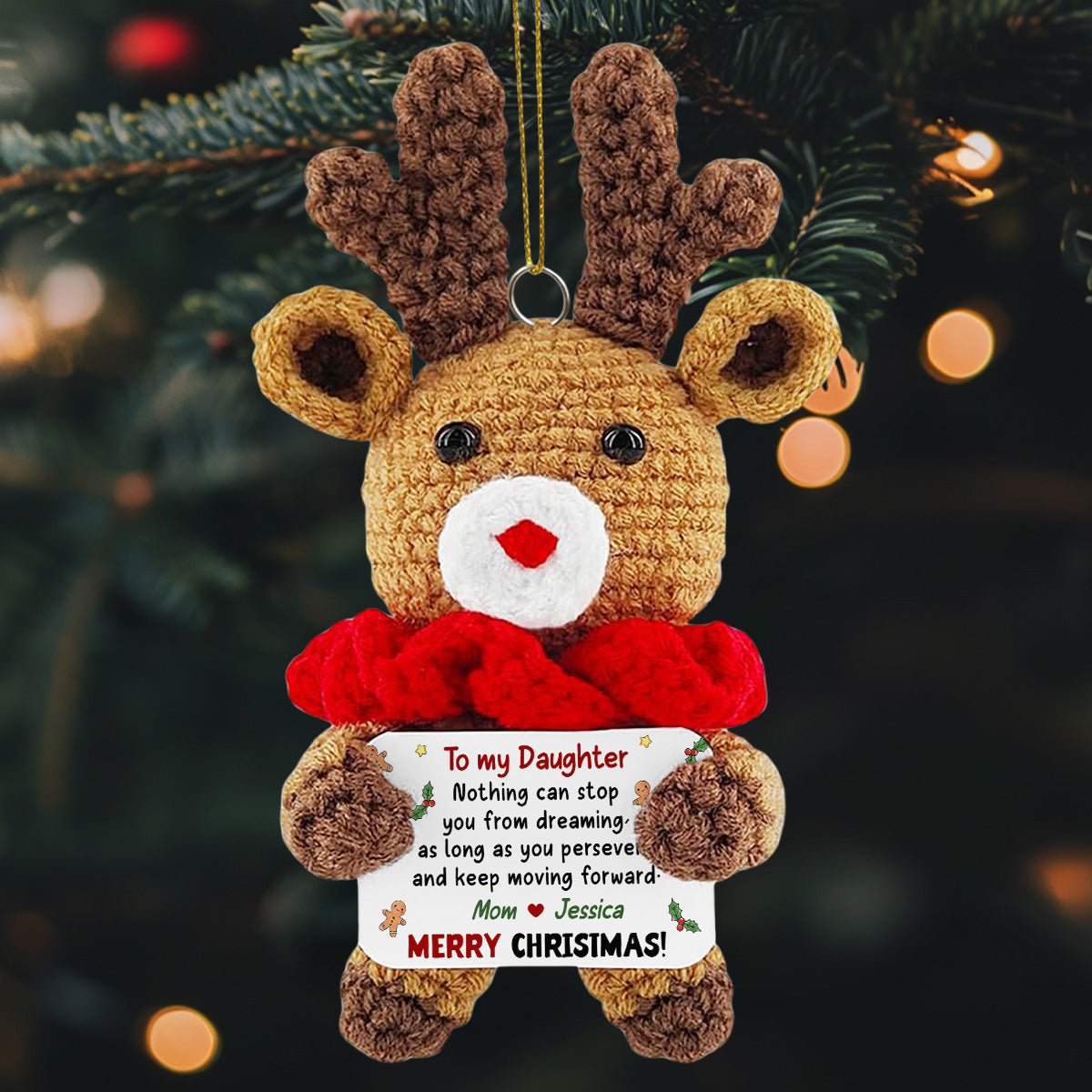 Keep Moving Forward - Personalized Custom Deer Crocheted Ornament