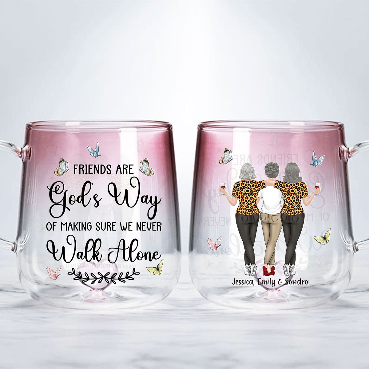 We Never Walk Alone - Personalized Custom Pink Gradient Glass Mug
