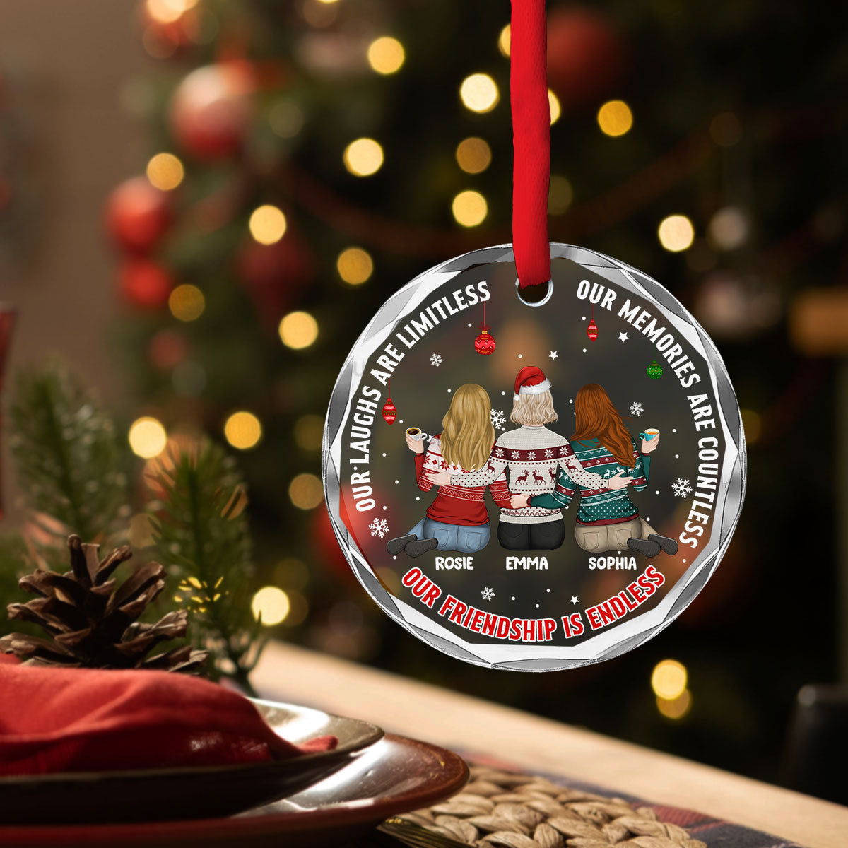 Our Friendship Is Endless - Personalized Custom Glass Ornament