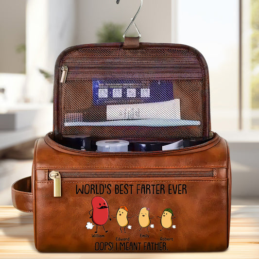 Best Farter Ever I Mean Father - Personalized Custom Leather Toiletry Bag