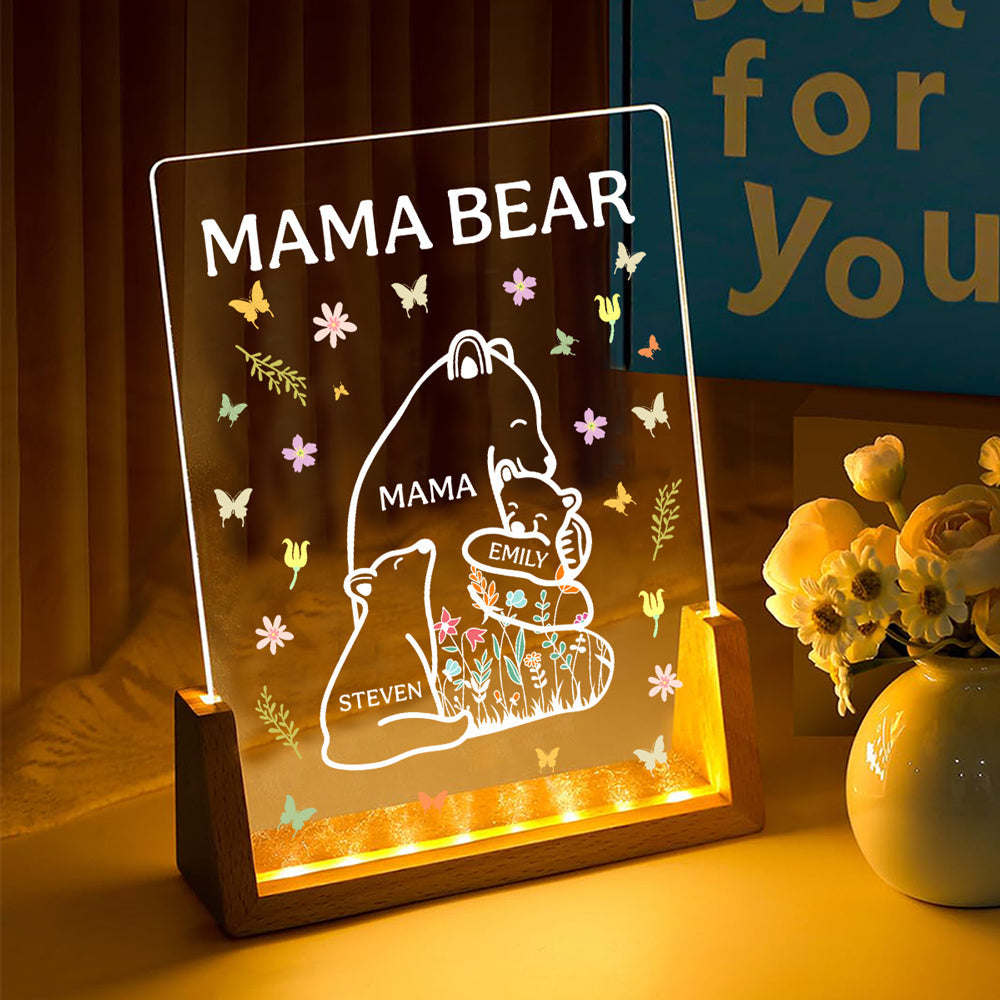 Mama Bear - Personalized Custom Plaque With Walnut Base