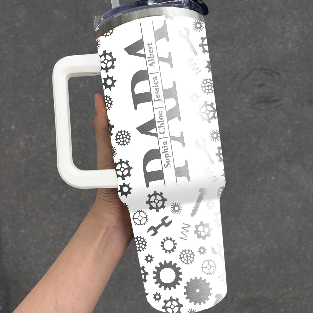 Dad Built With Love - Personalized Custom Engraved 40oz Tumbler With Handle