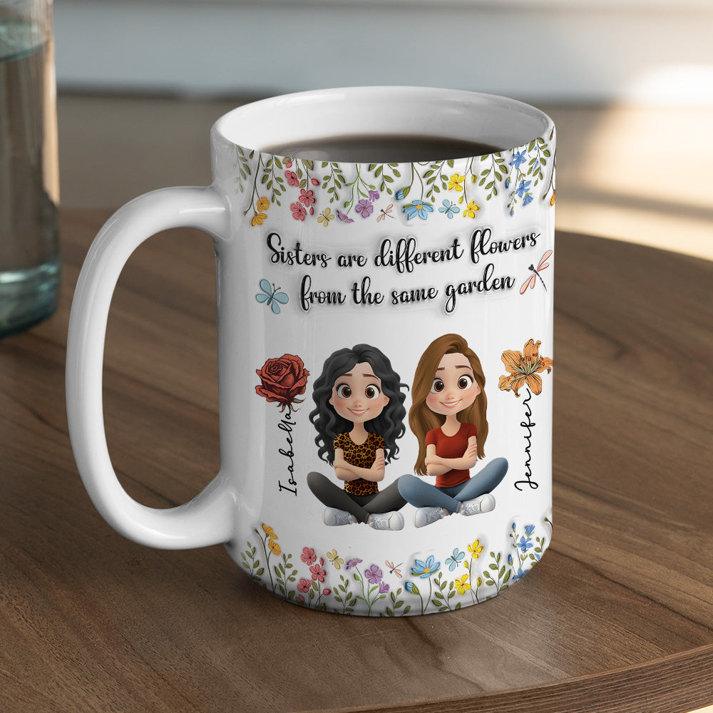 Sisters Are Different Flowers Cartoonize - Personalized Custom 3D Inflated Effect Mug