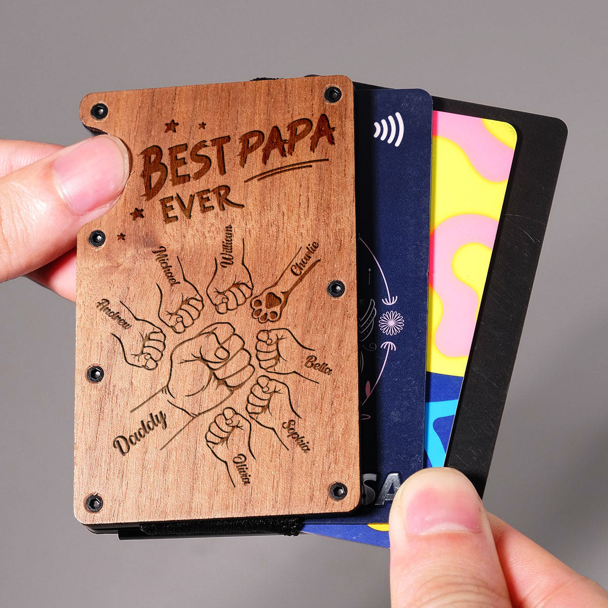 The Best Dad Ever - Personalized Custom Engraved Wooden Card Holder