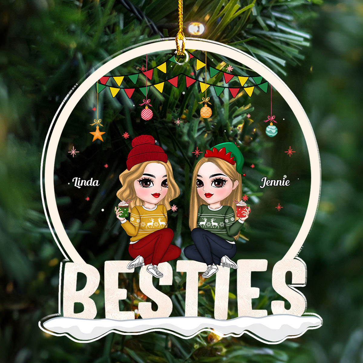 Forever Bonded Sisters - Personalized Custom Acrylic Ornament