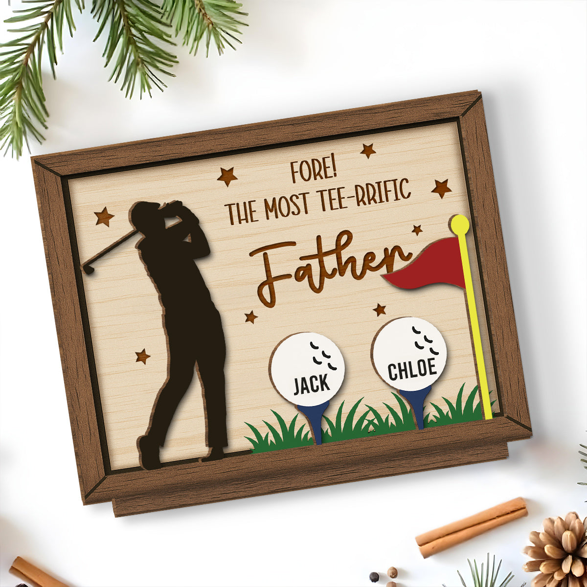 Best Dad On The Green - Personalized Custom 2-Layer Wood Plaque With Flat Base