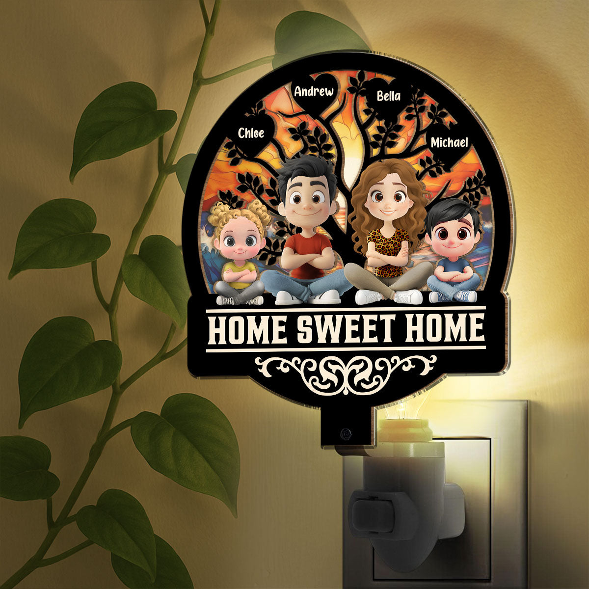 Home Sweet Home Family - Personalized Custom Wood And Acrylic Night Light