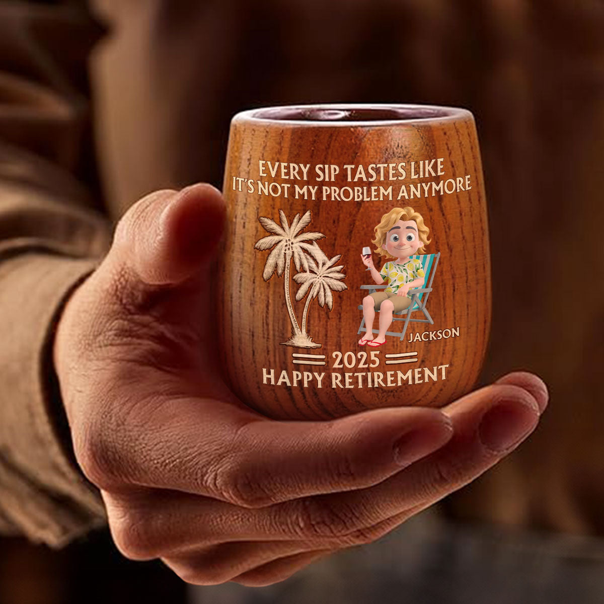 Happy Retirement - Personalized Custom Wooden Whiskey Glass